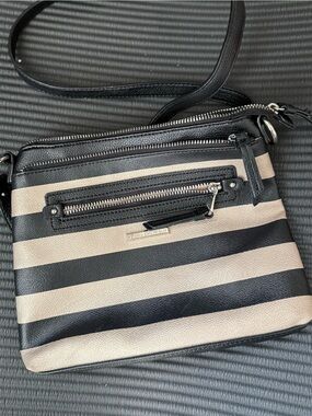 Striped Crossbody Bag in Black and Cream